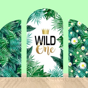 Jungle Safari Wild One Birthday Arch Wall Backdrop Green Leaf Party Event Arch Background Baby Shower Decor Arch Backdrop Elastic band Cover