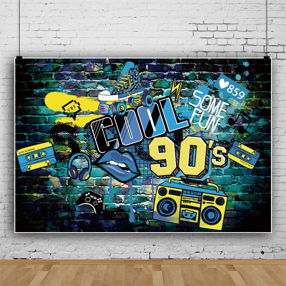 90s 80s Love Graffiti Photography Backdrop Graffiti Wall Boy Girl