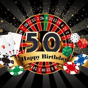 Kasino-Thema-Fotografie-Hintergrund, 50. Geburtstag-Dekor-Vinyl-Hintergrund-Fotostand-Studio-Requisiten, personalisierte Party Custome Hintergrundbanner