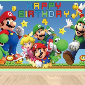 Cartoon Boy Girl Birthday Party Photography Backdrop,Cartoon Super Mario Backdrop,Kids Baby shower Party Custom Background photo booth props