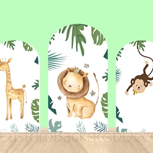 Jungle Animal Lion Monkey Double Sided Arch Wall Backdrop Cartoon Arch Backgdrop Kids Birthday Party Baby Shower Arch Backdrop Elastic Cover