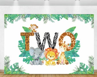 Safari-Hintergrund Aus Vinyl – Tropische Dschungelblätter Mit Wilden Tieren Für Kindergeburtstage, Babypartys & Fotoshootings
