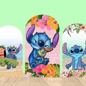 Arco redondo de Lilo y Stitch con cubierta elástica para pared, fondo de arco con temática de playa de verano y Hawái, decoración para fiesta de cumpleaños