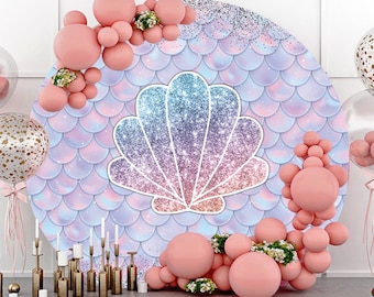 Round Mermaid Scales Glare Photography Backdrop,Custom banner Birthday Party Baby shower Newborn Decor Circle Background Photo Booth Studio
