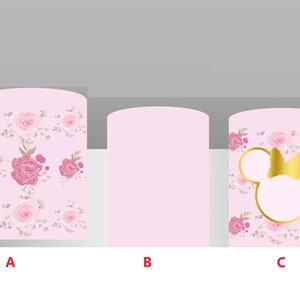 Pink Flower Cylinder Cover Backdrop,Cartoon Mouse Head Girls Birthday Party Baby Shower Polyester Background,Plinth Covers Elastic backdrop