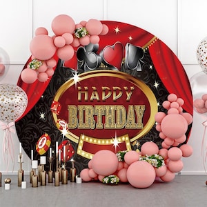Sfondo fotografico per feste in casinò rotondo, sfondo fotografico per feste di compleanno in casinò, sfondo circolare per cabina fotografica, banner con sfondo personalizzato