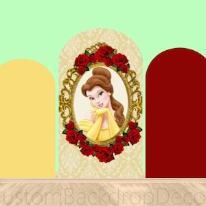 Beauty Disney Princess Double Sided Arch Wall Backdrop Red Rose Background Cinderella Girls Birthday Party Elastic band Arch Backdrop Cover