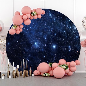 Starry Blue Sky Glitter Star Round Photography Backdrop,Night Scenic kids Birthday Circle Background Cover Photo Studio,Custom Backdrop