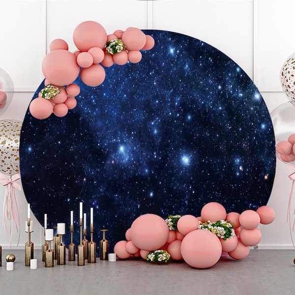 Starry Blue Sky Glitter Star Round Photography Backdrop,Night Scenic kids Birthday Circle Background Cover Photo Studio,Custom Backdrop