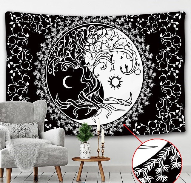 Moon TapestriesBlack and White Mystic Psychedelic Tapestry | Etsy