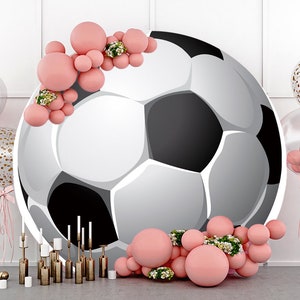 Fußball-Thema Kinder-Geburtstagsfeier Runde Fotografie Hintergrund, Fußball-Babyparty-Jungen-Party-Kreis Hintergrund Fotostudio, benutzerdefinierte Kulisse