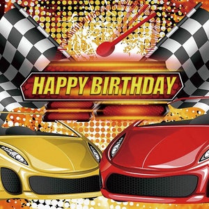 Race Car Happy Birthday Photography Backdrops,Birthday Vinyl backgrounds Decor,Race Car Personalized Birthday Party Printed Backdrop Banner