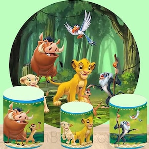 Lion King Party Decor Cylinder Cover Backdrop,Safari Jungle Kids Boy Birthday Party Baby Shower Decor Round Background photo Booth Studio