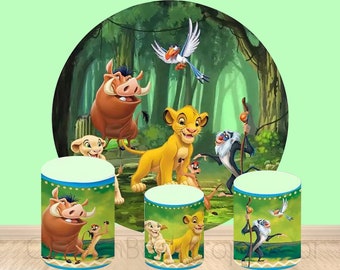 Lion King Party Decor Cylinder Cover Backdrop,Safari Jungle Kids Boy Birthday Party Baby Shower Decor Round Background photo Booth Studio