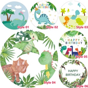 Fondo de fotografía redondo de dinosaurio de dibujos animados, fondo circular con hojas de jungla, árbol, fiesta de cumpleaños, baby shower, utilería para estudio fotográfico, fondo personalizado