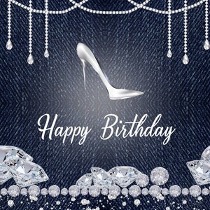 Denim and Diamonds Birthday Photography Backdrop,High heels Silver & Blue backdrop Vinyl Photo Booth Background,Lady Birthday Party Banner