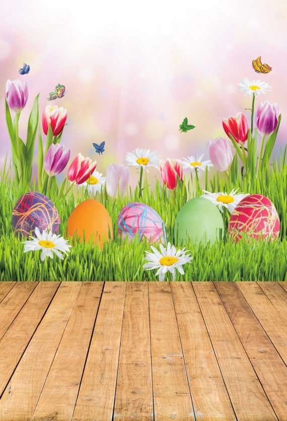 Easter Backdrop Spring Scenery Flowers Easter Eggs Portrait | Etsy