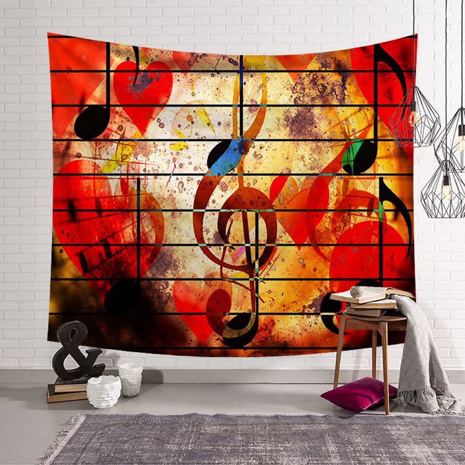 Colorful Music Theme TapestryNote Wall Art DécorMusical Etsy