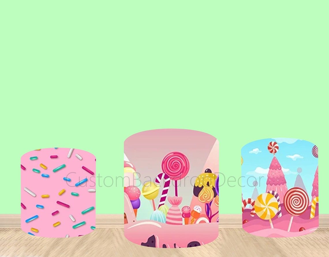 Donut Candyland Cylinder Cover Backdropnewborn 1st Birthday Etsy