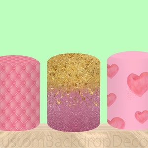 Cartoon Disney Princess Decor 3pcs Cylinder Cover Backdrop,Rainbow Castle Girl Birthday Party Baby Shower Decor Round Background photo Booth imagen 3