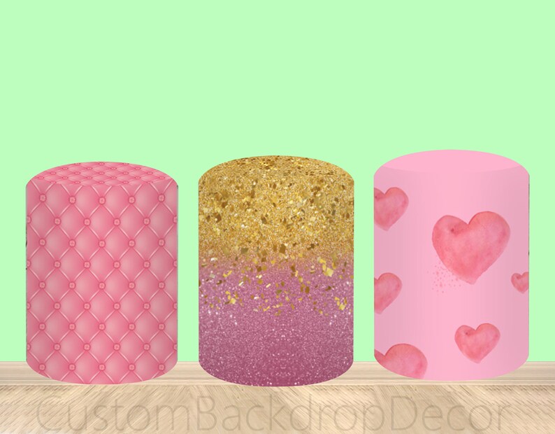 Cartoon Disney Princess Decor 3pcs Cylinder Cover Backdrop,Rainbow Castle Girl Birthday Party Baby Shower Decor Round Background photo Booth imagen 3