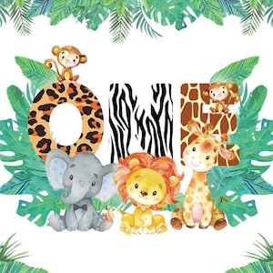 Cartoon Jungle Forest Wild ONE Animal Safari Birthday Party Photography Background Newborn Baby Shower Backdrop Vinyl Banner Props Photocall