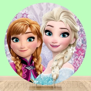 Disney Frozen Round Backdrop,Elsa Princess Anna Circle Backdrop,Girls Birthday Party Decor Banner Round Background Photo Booth Studio