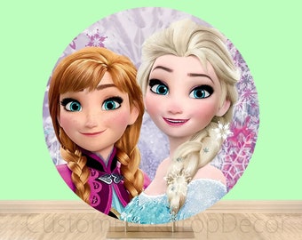 Disney Frozen Round Backdrop,Elsa Princess Anna Circle Backdrop,Girls Birthday Party Decor Banner Round Background Photo Booth Studio