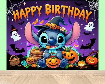 Cartoon Stitch Party Photography Backdrop,Halloween theme Disney Backdrop,festival p Happy Birthday Baby shower Decor photo booth Background