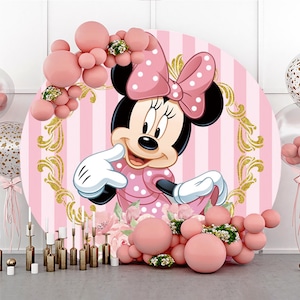 Cartone animato Disney Minnie Bambini Festa di Compleanno Decorazione Rotondo Sfondo Fotografico,Topolino Baby Shower Cerchio Sfondo Photo Booth Studio