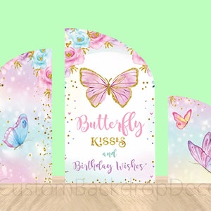 Pink Butterfly Girls Birthday Double Sided Arch Wall Backdrop Wedding Party Arch Backdrop Baby Shower Decor Arch Backdrop Elastic Cover