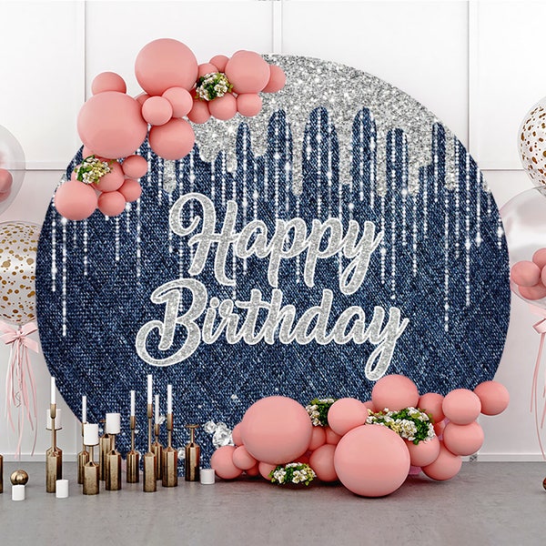 Round Silver Blue Birthday Party Photography Backdrop,Glitter Diamonds Girl Sweet 16th 18th 21th Decor Circle Background Photo Booth Studio