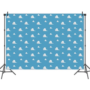 Blue Sky Cloud Baby shower Photography Backdrop,Birthday Party Story Background,Blue Sky Clouds Toy Poster Cake Table Decor Vinyl backdrop