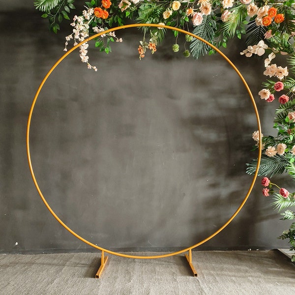 Round Backdrop Stand,Circle Gold White Metal Iron Wedding Party Round Arch Stand,Photo Booth Backdrop Stand,Backdrop Frame Support Stand