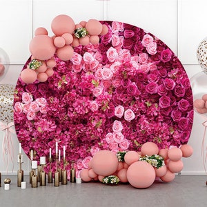 Round Floral Photography Backdrop,Bridal Shower Wedding Birthday Party Baby Shower Circle Background,Pink Flowers Vinyl Polyester backdrop