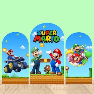 Custom Super Marios Bros Round Arch Cover Wall Backdrop Cartoon Arch Background Kids Birthday Party Baby shower Elastic Arch Backdrop Cover