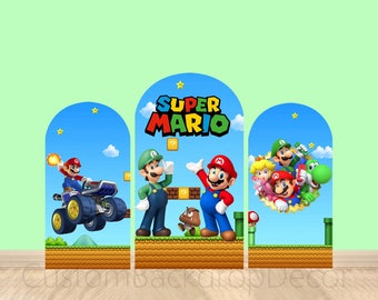 Benutzerdefinierte Super Marios Bros Rundbogen Abdeckung Wand Hintergrund Cartoon Bogen Hintergrund Kinder Geburtstagsparty Babyparty Elastische Bogen Backdrop Cover