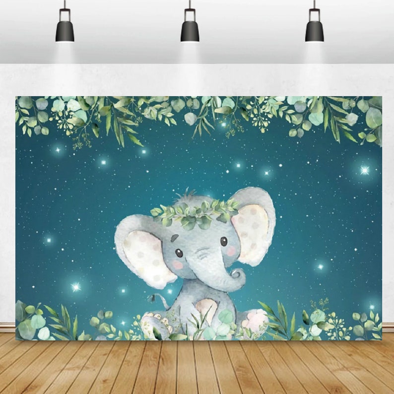 Blue Elephant Baby Shower Backdrop Boy Elephant Birthday Etsy