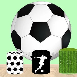 Soccer Super Bowl Cylinder Cover Backdrop,Football Boy Birthday Party Baby Shower Decor Round Background,Table Plinth Cover Elastic backdrop