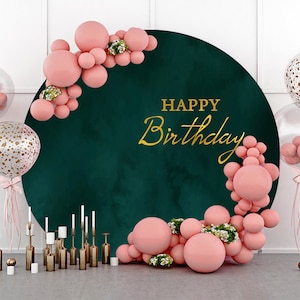 Custom Round Emerald Solid Happy Birthday Party Photography Backdrop,Birthday Party Baby shower Circle Background Covers Photo Booth Studio