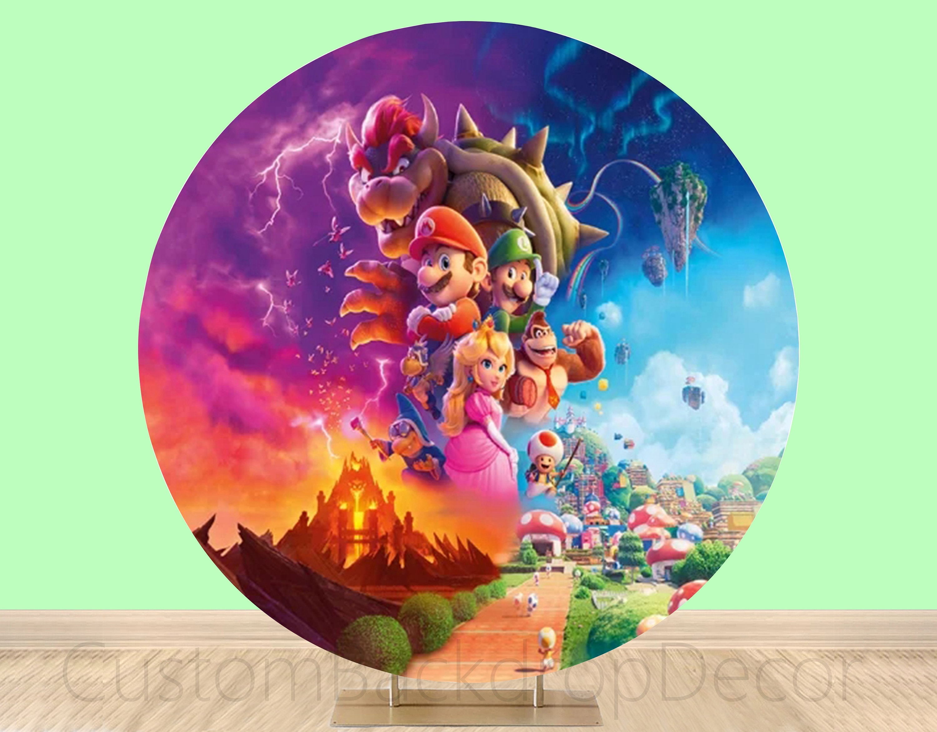 Super Marios Bros Round Backdrop,star Cartoon Elastic Cylinder Cover ...