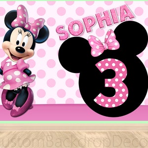 Cartoon Mouse Minnie Party Photography Backdrop,Cartoon Disney Backdrop,Girls 3rd Birthday Baby shower Decor Background Personalized Banner