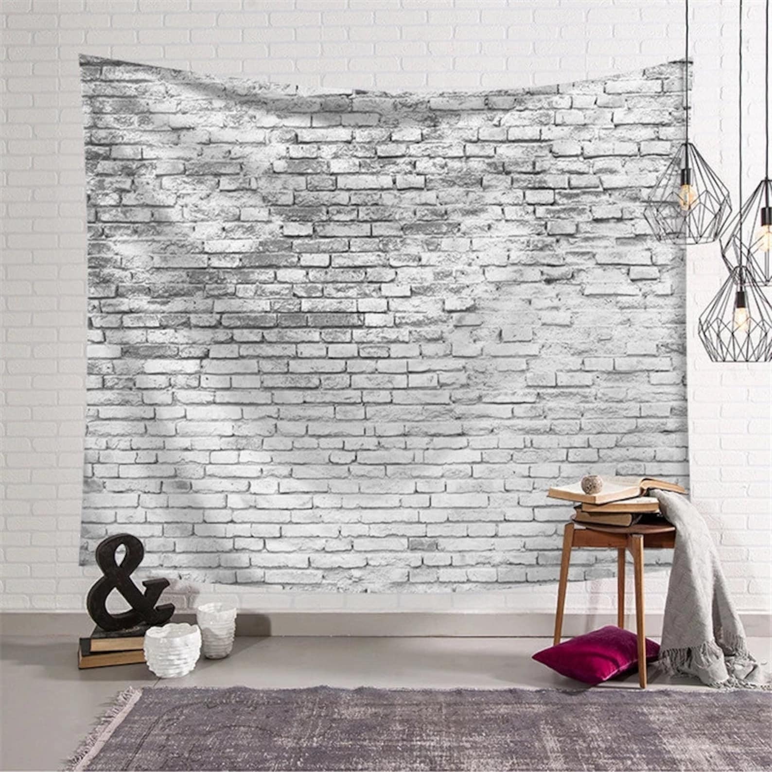 White Brick Wall Tapestry for Living Roombrick Wall Home Etsy