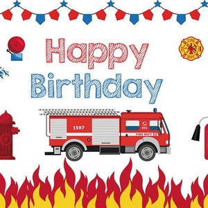 Firetruck Party Fireman Fire Truck Photography Backdrop Boy Birthday Party Baby shower Decor Background Photo Booth Studio,Custom Backdrop