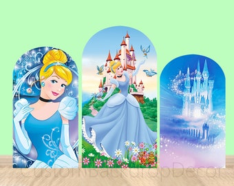 Beauty Disney Prinzessinnen doppelseitiger Bogen Wand Backdrop Blau Schloss Hintergrund Cinderella Mädchen Geburtstagsparty Elastischer Bogen Backdrop