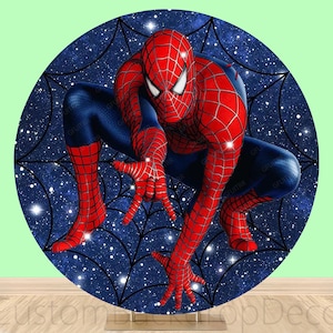 Spiderman Round Backdrop,Starry Sky Elastic Cylinder Cover Backdrop,Cartoon Boy Kid Birthday Party Decor Round Background photo Booth Studio