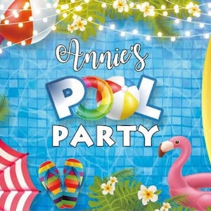 Summer Pool Party Photography Backdrop,Pool Beach Party Backdrop Photo Booth Studio props,Custom Tropical Party Banner,Flamingo backdrop