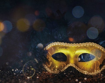 Gold Mask Masquerade Birthday Party Round Backdrop