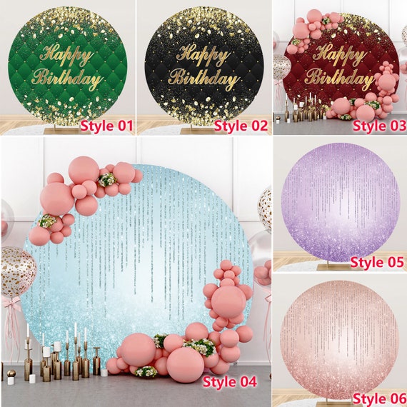Glitter Gold Black Theme Happy Birthday Circle Backdrop – Lofaris