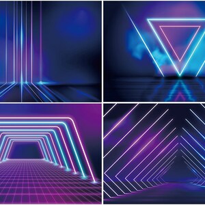 3D Aperture Stage Light Future Sense Electronic Beam Laser Spray Photography Backdrop Custom Neon Glow Fashion Party Background Photo Studio